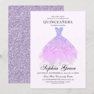 Eleganter Lila Violet Glitzer Quinceañera Einladung