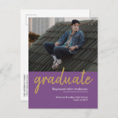 Eleganter Lila Violet Gold Script Foto Abschluss Ankündigungspostkarte (Vorne/Hinten)