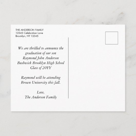 Eleganter Lila Violet Gold Script Foto Abschluss Ankündigungspostkarte (Rückseite)