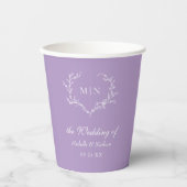Eleganter Lila Wedding Monogram Kranz Pappbecher (Vorderseite)