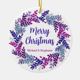 Eleganter Lila Weihnachtskranz Keramik Ornament