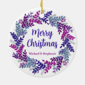 Eleganter Lila Weihnachtskranz Keramik Ornament (Hinten)