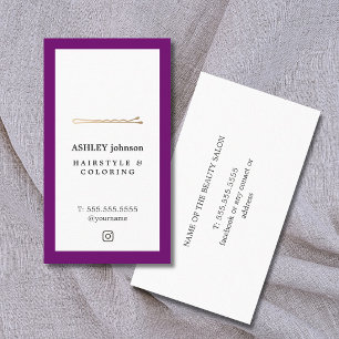 Eleganter Lila White Imitats Gold Button Friseur Visitenkarte