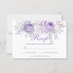 Eleganter Lila Winter Floral Wedding RSVP Karte