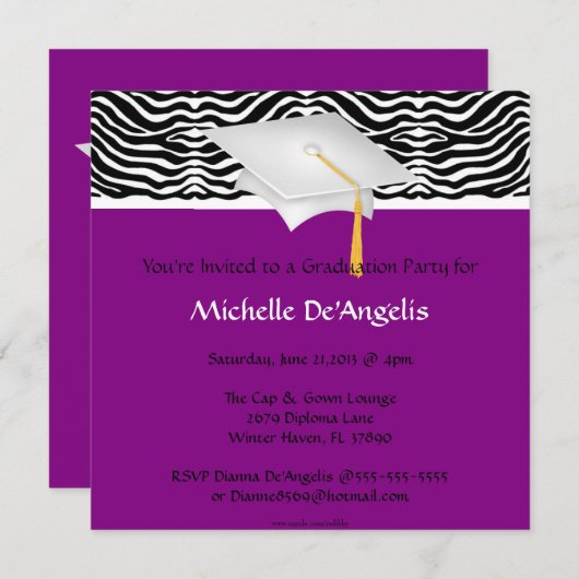 Eleganter Lila Zebra Abschluss Einladung (Vorne/Hinten)