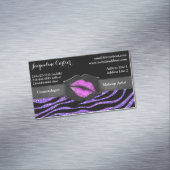 Eleganter Lila Zebra-Glitzer Kiss Kosmetologe Magnetische Visitenkarte (Beispiel)