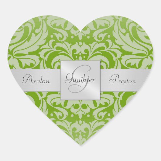 Eleganter Limon Damask Heart Wedding Sticker (Vorderseite)