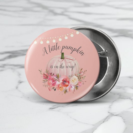 Eleganter Little Pumpkin on Way Baby Shower Button