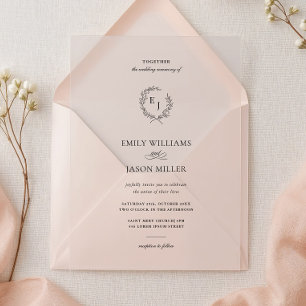 Eleganter Lorbeerkranz Minimalistische Hochzeit Acryleinladungen