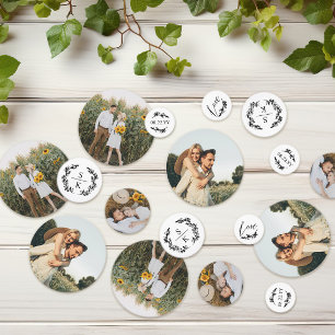 Eleganter Lorbeerkranz-Monogramm-Fotos Hochzeit Konfetti