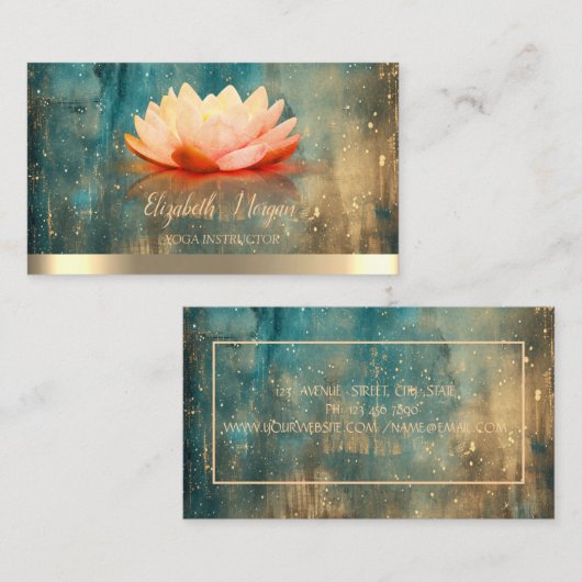 Eleganter Lotus Gold Stripe Grunge Yoga Instructor Visitenkarte (Vorne/Hinten)