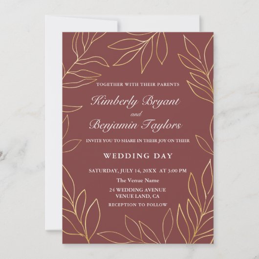 Eleganter, luftiger Gold-Foliage in Blush. Hochzei Einladung (Vorderseite)