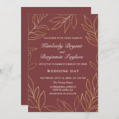 Eleganter, luftiger Gold-Foliage in Blush. Hochzei Einladung (Vorne/Hinten)