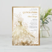 Eleganter Lux Gold formale Kleidung Glamour Quince Einladung (Stehend Vorderseite)