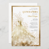 Eleganter Lux Gold formale Kleidung Glamour Quince Einladung (Vorne/Hinten)