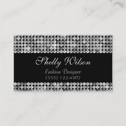 Eleganter Lux Silver Sequin Fashion Designer Visitenkarte (Vorderseite)