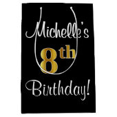 Eleganter, luxuriöser, Imitate Gold Look 8. Geburt Mittlere Geschenktüte (Vorderseite)