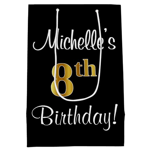 Eleganter, luxuriöser, Imitate Gold Look 8. Geburt Mittlere Geschenktüte (Rückseite)