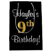 Eleganter, luxuriöser, Imitate Gold Look 9. Geburt Mittlere Geschenktüte (Vorderseite)