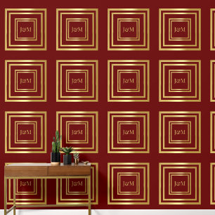 Eleganter luxuriöser Rot- und Goldmonogramm-Anfang Tapete