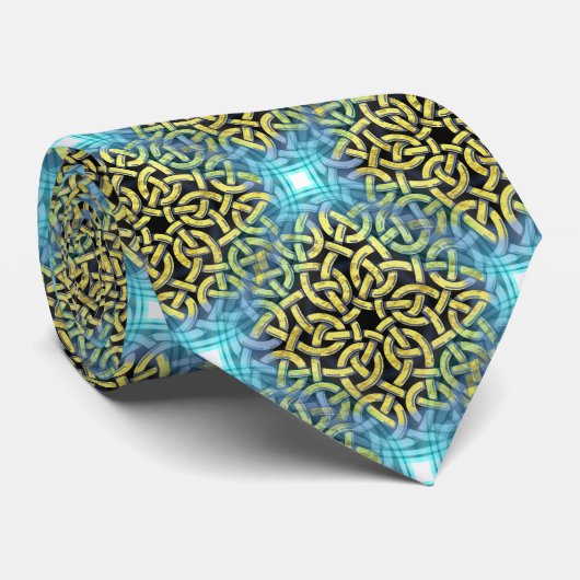 Eleganter Luxus Abstrakt Geometric Gold Blue Krawatte (Gerollt)