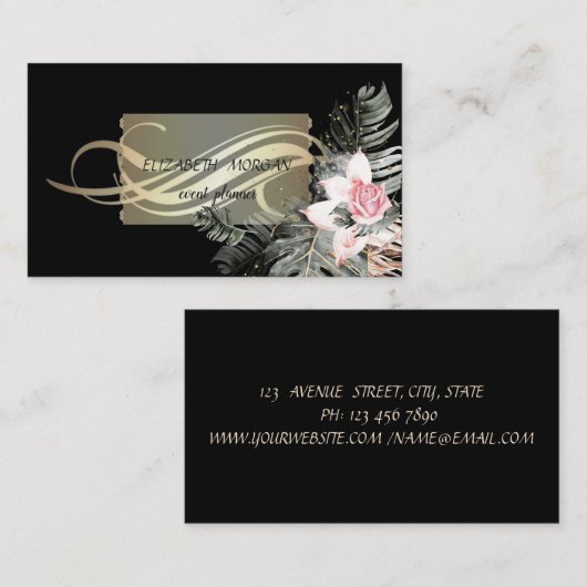 Eleganter Luxus Black Palm Blätter Blume Visitenkarte (Vorne/Hinten)