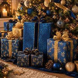Eleganter Luxus Blue Gold Weihnachten Urlaub Geschenkpapier Set