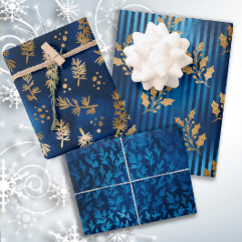 Eleganter Luxus Blue Gold Weihnachten Urlaub Geschenkpapier Set