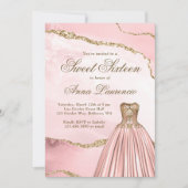 Eleganter Luxus Blush Pink Gold Marmor Sweet 16 Einladung (Vorderseite)