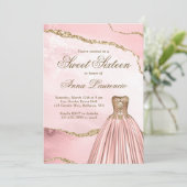 Eleganter Luxus Blush Pink Gold Marmor Sweet 16 Einladung (Stehend Vorderseite)
