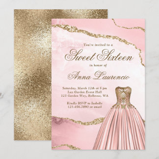 Eleganter Luxus Blush Pink Gold Marmor Sweet 16 Einladung