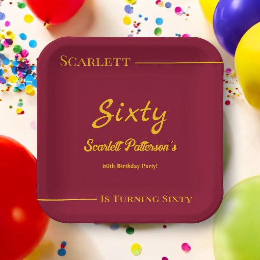 Eleganter Luxus Burgund und Gold Moderne Geburtsta Pappteller