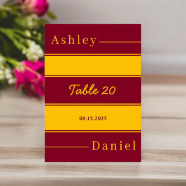 Eleganter Luxus Burgund und Gold Streifen Hochzeit Tischnummer