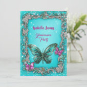eleganter Luxus Butterflies türkis lila Einladung (Stehend Vorderseite)