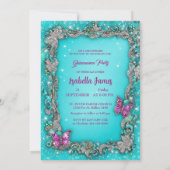 eleganter Luxus Butterflies türkis lila Einladung (Rückseite)