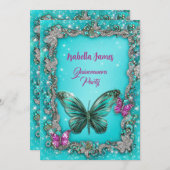 eleganter Luxus Butterflies türkis lila Einladung (Vorne/Hinten)