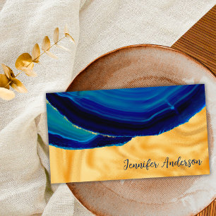 Eleganter Luxus Chic Gold Blau Achat Social Media Visitenkarte