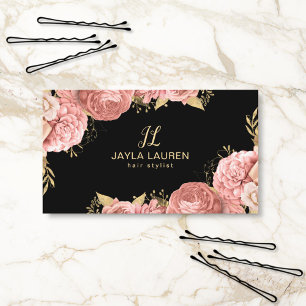 Eleganter Luxus Chic Monogramm Rosa Gold Blumenmus Visitenkarte
