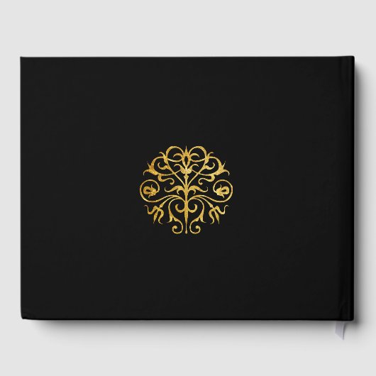 Eleganter Luxus einfache Schwarz-Gold-Hochzeit Gästebuch (Rückseite)