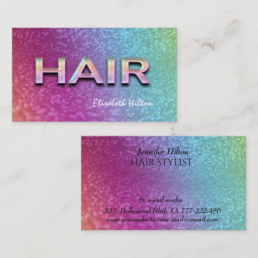 Eleganter Luxus glitschig farbenfroh HAIR holograf Visitenkarte (Vorne/Hinten)
