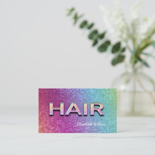 Eleganter Luxus glitschig farbenfroh HAIR holograf Visitenkarte (Stehend Vorderseite)