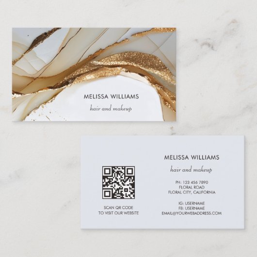 Eleganter Luxus Gold 3D Abstract | QR-Code Visitenkarte (Vorne/Hinten)