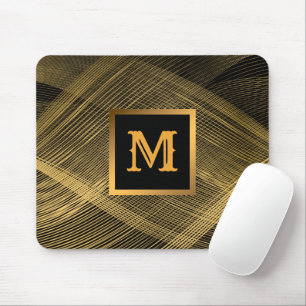 Eleganter Luxus Gold Black Wave Mit Monogramm Mousepad