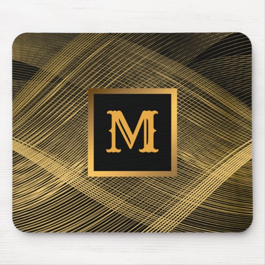 Eleganter Luxus Gold Black Wave Mit Monogramm Mousepad (Vorne)