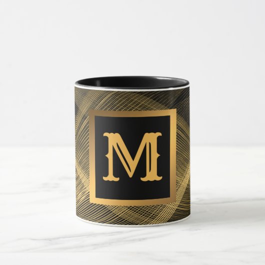 Eleganter Luxus Gold Black Wave Mit Monogramm Tasse (Zentrum)