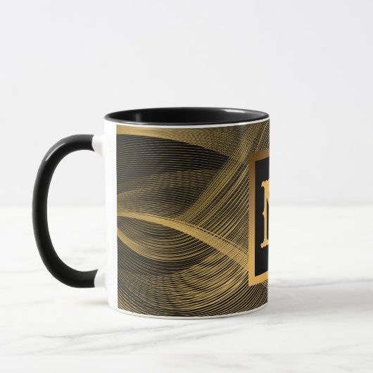 Eleganter Luxus Gold Black Wave Mit Monogramm Tasse (Links)