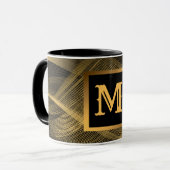 Eleganter Luxus Gold Black Wave Mit Monogramm Tasse (Vorderseite Links)