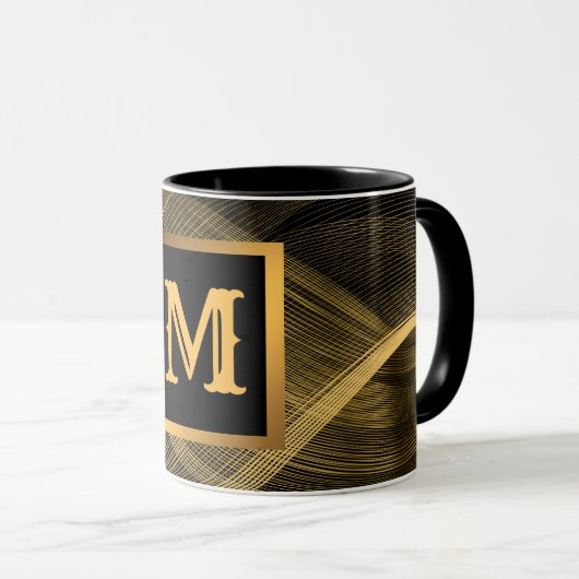 Eleganter Luxus Gold Black Wave Mit Monogramm Tasse (VorderseiteRechts)