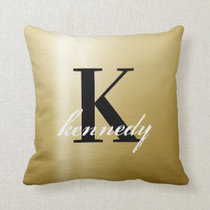 Eleganter Luxus Gold Satin Shimmer Monogram Name Kissen
