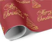 Eleganter Luxus Golden Crimson Red Frohe Weihnacht Geschenkpapier (Rolleneckpunkt)